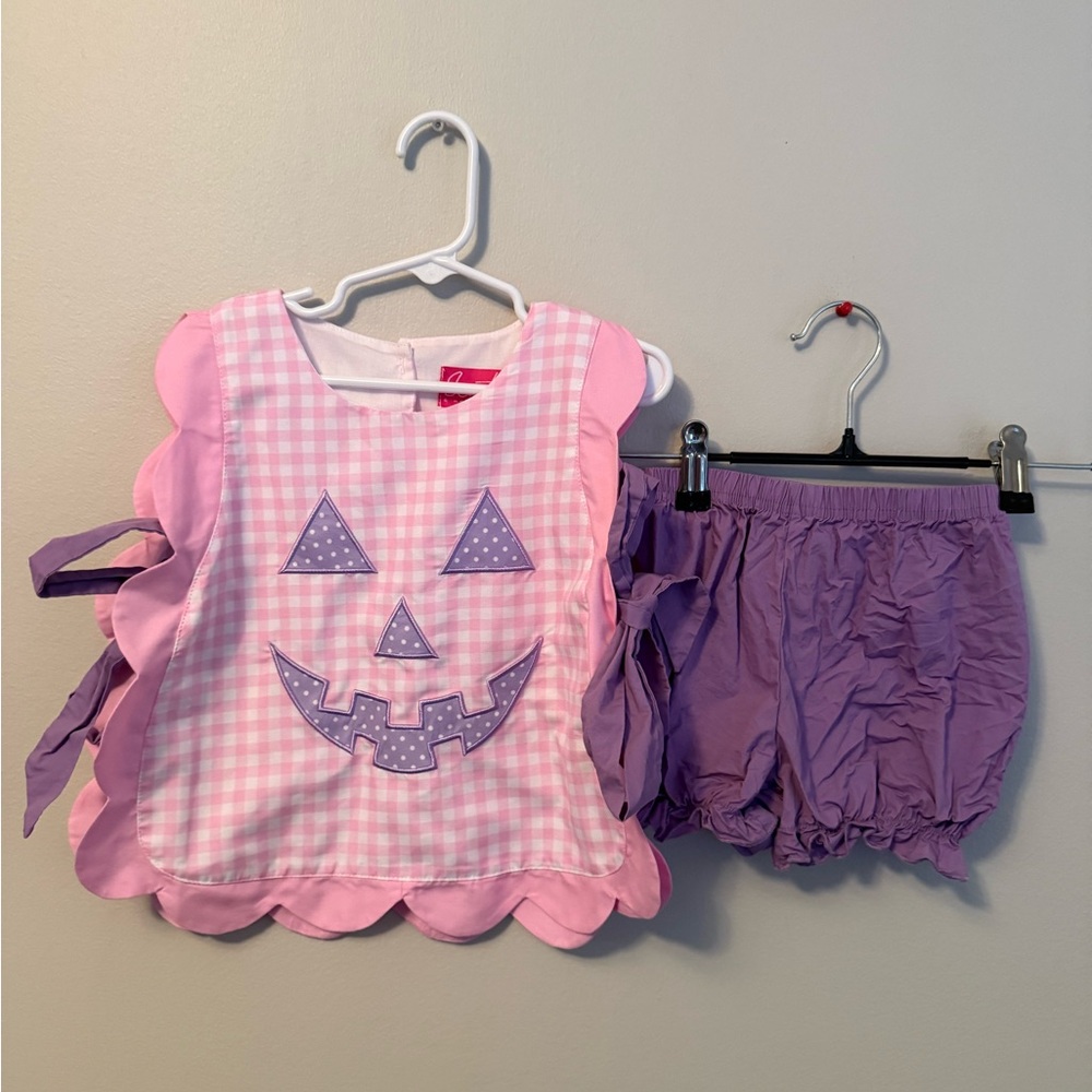Scout & Holland Pink and Purple Gingham Pumpkin Outfit